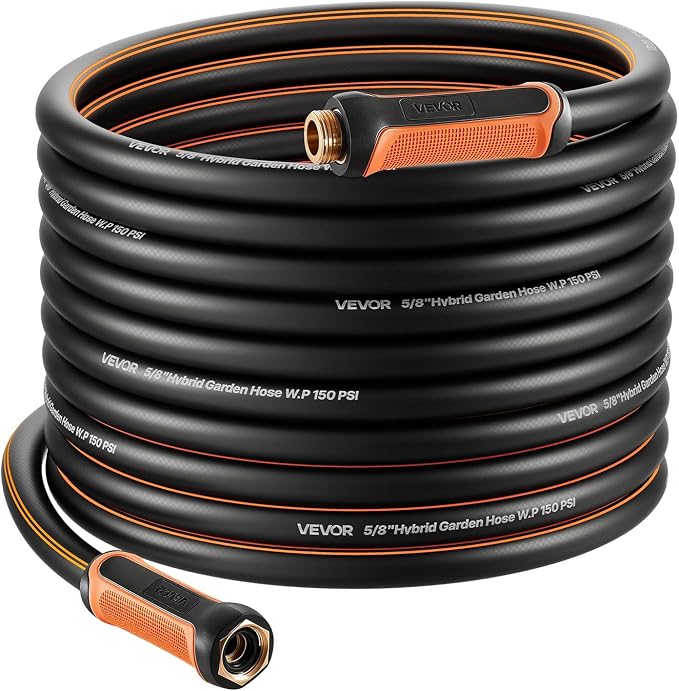 VEVOR Garden Hose, 75 ft 5/8" Heavy Duty 4-Layer Rubber Water Hose, 150PSI Working & 600PSI Burst, Flexible & Non-kink Outdoor Waterhose with 3/4" Fitting, Lightweight Hoses for Gardening Cleaning