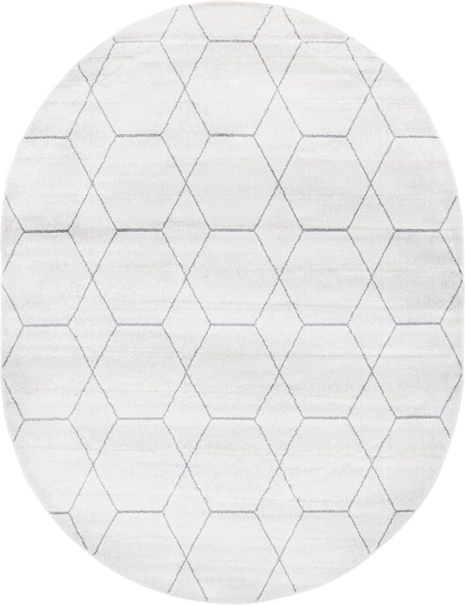 Unique Loom Trellis Frieze Collection Area Rug - Geometric (7' 10" x 10' Oval, Ivory/ Gray)