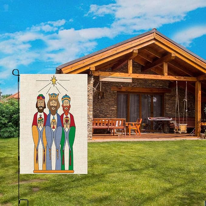 EMMTEEY Christmas Garden Flags We Three Kings Burlap 12.5X18 Small for Outside Double Sided Winter Holiday Flags for Decoration