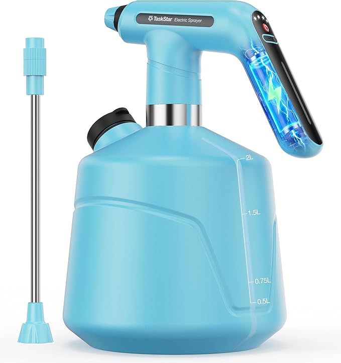 TaskStar Electric Spray Bottle 2L/0.5 Gallon, Battery Powered Garden Sprayer, Rechargeable and Automatic Mister Spray Bottle for Plants with Independent Water Inlet, Outdoor and Indoor Plants Sprayer