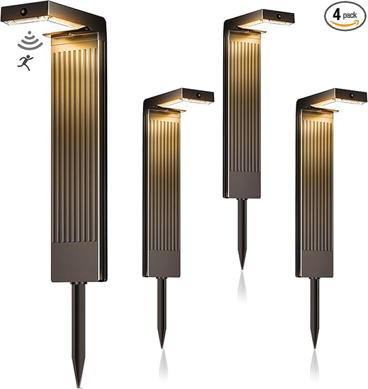 COXSENI Solar Lights Outdoor Pathway, 4Pack Motion Sensor Solar Pathway Lights, 3 Working Modes & 2 Colors Adjustable, IP65 Waterproof Outdoor Landscape Lighting for Garden Yard Driveway Walkway Lawn