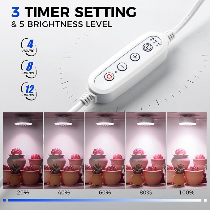 Barrina Orbgrow OG09 Puck Grow Light with Timer, Pinkish White 36W(4 x 9W, 540 Watt Equiv), Full Spectrum Plant Light for Indoor Plants, Magnetic & Linkable, 5 Levels Dimmable for Plant Shelf, 4 Packs