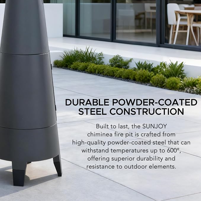 SUNJOY 2-in-1 Chiminea Fire Pit & Grill, 57" Tall Outdoor Fireplace with Removable Stainless Steel Grill Grate, Spark Screen & PVC Cover for Patio, Backyard, Cooking - Grey