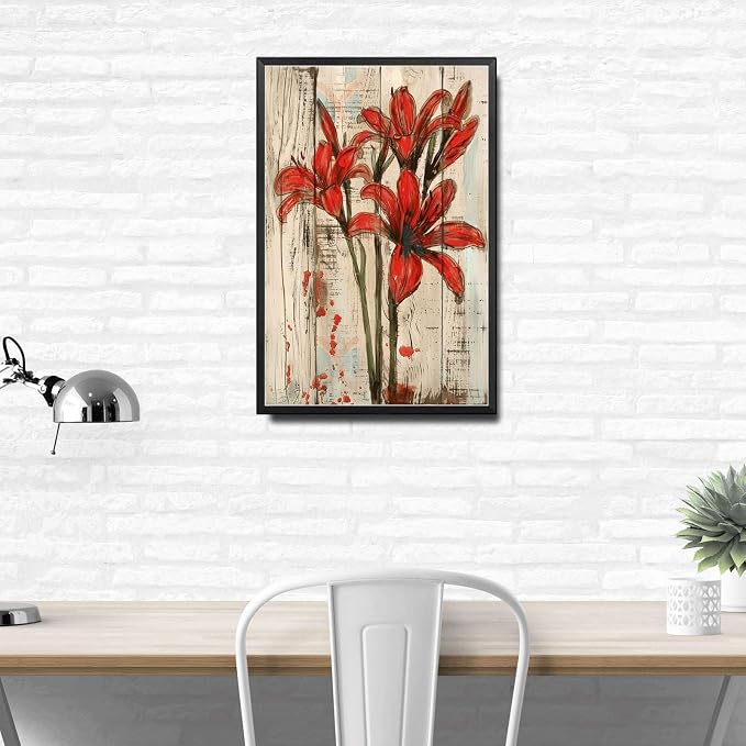 Metal Sign Tin Sign Vintage Wall Art Antique Paint Lycoris Tin Sign for Shabby Chic Interiors Red Flower Admirers and Weather Resistan Gardening Decor Gift for Bar 12×16 Inches with Metal Frame