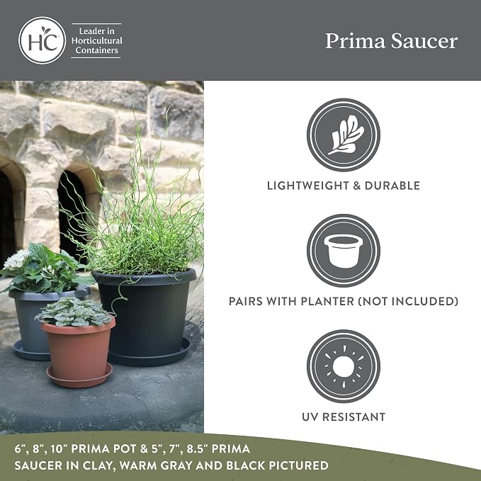 The HC Companies 7" Round Prima Plastic Plant Saucer - Indoor Outdoor Plant Trays for Pots - 7.09"x7.09"x0.87" in Clay