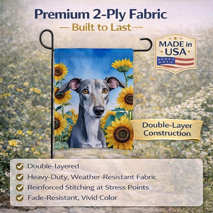 Caroline's Treasures DAC6096GF Greyhound in Sunflowers Garden Flag Mailbox Flag Decorative Yard Flag Banner Outside Patio Artwork Yard Flower Beds, Garden Size, Multicolor