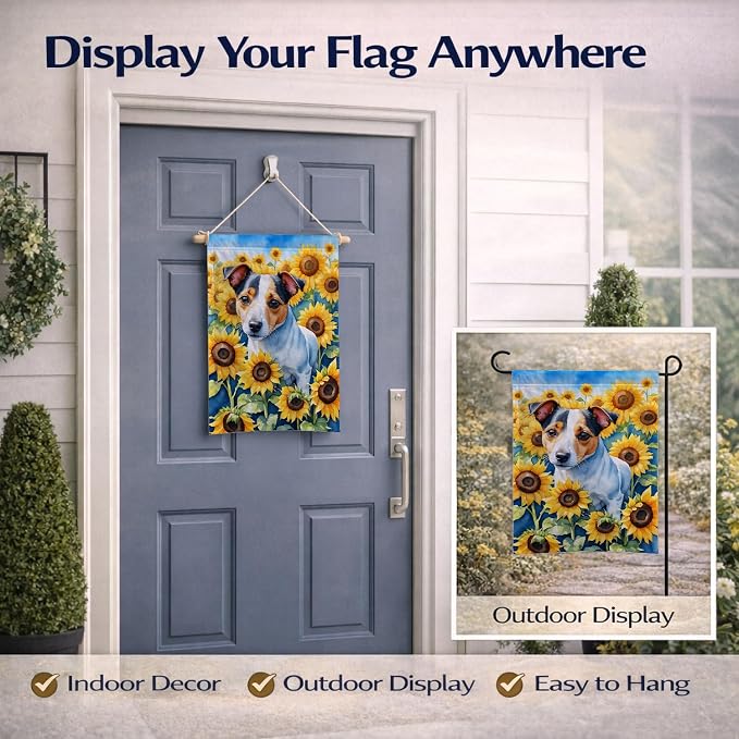 Caroline's Treasures DAC6102GF Jack Russell Terrier in Sunflowers Garden Flag Mailbox Flag Decorative Yard Flag Banner Outside Patio Artwork Yard Flower Beds, Garden Size, Multicolor