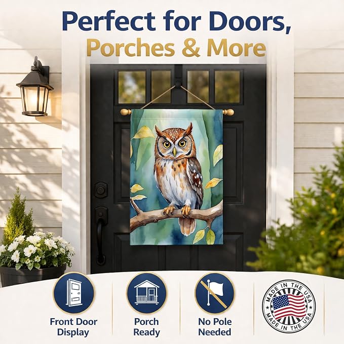 Caroline's Treasures Elf Owl House Flag Large Porch Sleeve Pole Decorative Outside Yard Banner Artwork Wall Hanging, Polyester, House Size, Multicolor