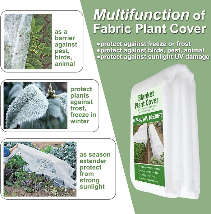 Plant Covers Freeze Protection 10 ft x 10 ft Floating Row Cover 0.9oz/yd² Garden Fabric Plant Cover for Winter Frost/Sun Pest Protection (10FT X 10FT)