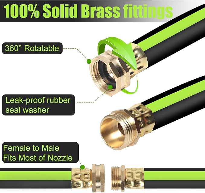 Garden Leader Hose 5/8 in. x 6 ft Short Water Hose Male/Female Heavy Duty Hybrid Garden Hose No Kink and Flexible Rubber Hose for Dehumidifier,Vehicle Water Filter and Camp Water Tank