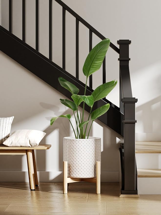 LE TAUCI 10+8+6 Inch Ceramic Pots for Plants, Indoor Planters with Drainage Hole and Plug, Raised Dots Cylinder Flower Pots Set of 3 for Living Room and Bedroom, Glossy, Arctic White