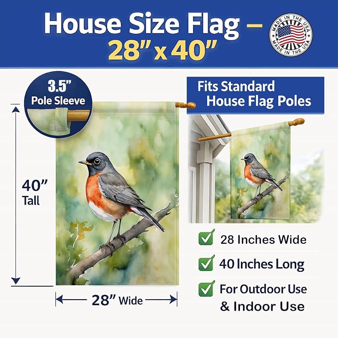 Caroline's Treasures Connecticut American Robin House Flag Large Porch Sleeve Pole Decorative Outside Yard Banner Artwork Wall Hanging, Polyester, House Size, Multicolor