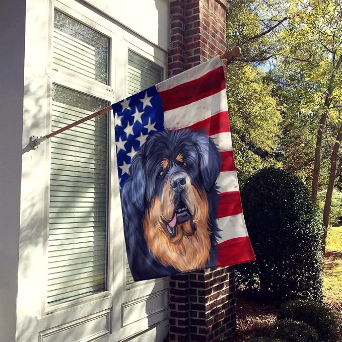 Caroline's Treasures CK6739CHF Tibetan Mastiff American Flag House Flag Large Porch Sleeve Pole Decorative Outside Yard Banner Artwork Wall Hanging, Polyester, House Size, Multicolor