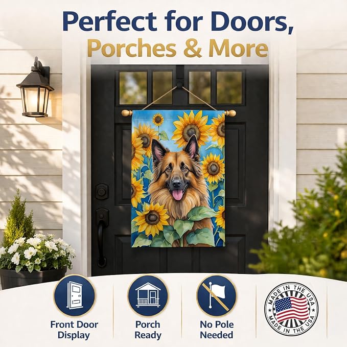 Caroline's Treasures DAC6024CHF Belgian Tervuren in Sunflowers House Flag Large Porch Sleeve Pole Decorative Outside Yard Banner Artwork Wall Hanging, Polyester, House Size, Multicolor