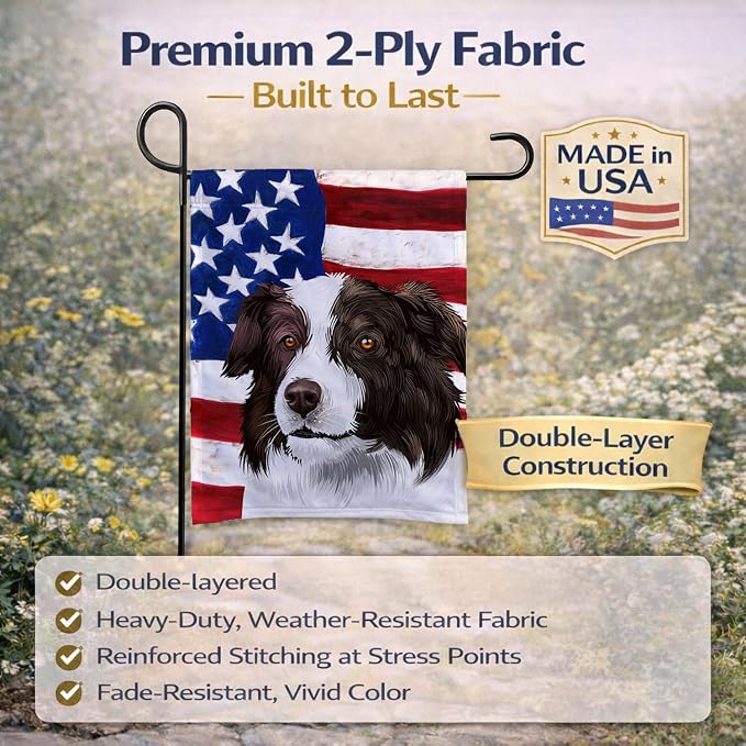 Caroline's Treasures CK6447GF Border Collie Dog American Flag Garden Flag Mailbox Flag Decorative Yard Flag Banner Outside Patio Artwork Yard Flower Beds, Garden Size, Multicolor