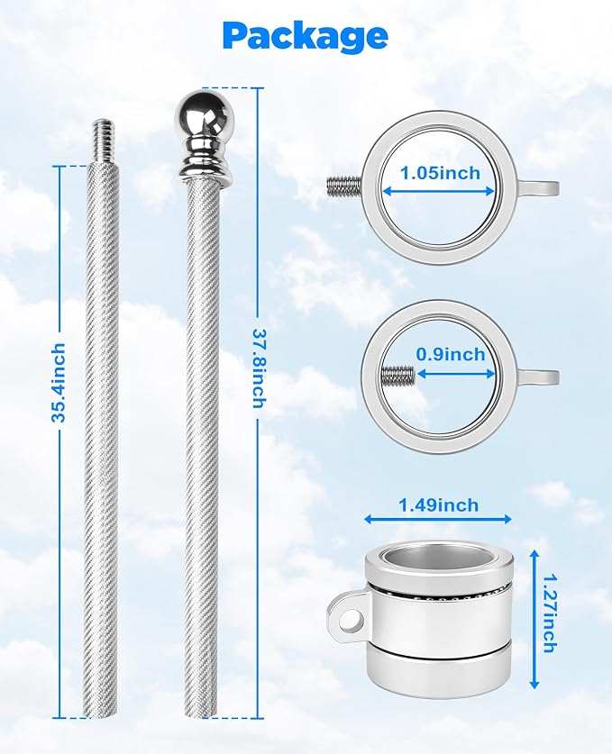 6FT Carbon Fiber Flag Pole for Outside House – Silver Porch Flagpole, 1 Inch Diameter, Rustproof, 360° Rotating Flag Rings & Stainless Steel Carabiners Included, for All Weather (2, silver 6ft)