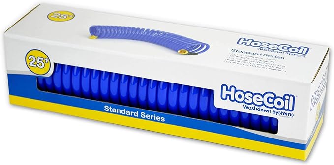 HoseCoil 3/8 inch ID Self Coiling Garden, RV, Marine Outdoor Water Hose (25' Blue)
