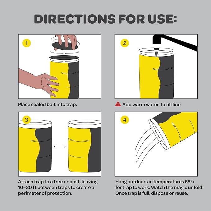 Outdoor Fly Trap [4 Pack] Fly Traps Outdoor with Dissolvable Non-Toxic Bait - Fly Repellent for Outdoor Use Only - Controls Flies for Patios, Barns, Ranches Etc. Hanging Fly Traps with Tie Included