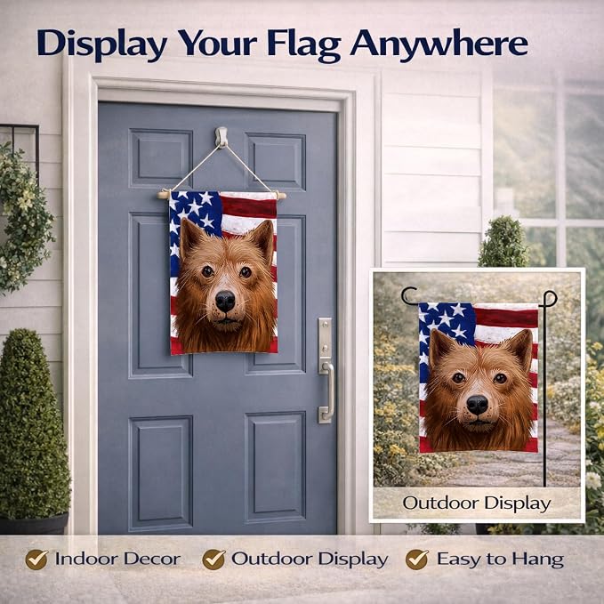 Caroline's Treasures CK6525GF Finnish Spitz Dog American Flag Garden Flag Mailbox Flag Decorative Yard Flag Banner Outside Patio Artwork Yard Flower Beds, Garden Size, Multicolor