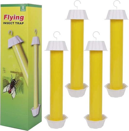 Fly Stick Sticky Fly Traps for Indoors Outdoor 4pk, Sticky Hanging Fly Stick, Flying Insect Trap, wasp Trap（Yellow 4PCS）