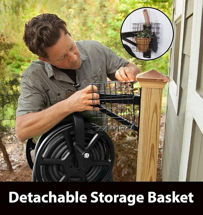 Liberty Garden 712-B Single Arm Navigator Multi-Directional Garden Hose Reel, Holds 125-Feet of, 5/8-Inch, Black