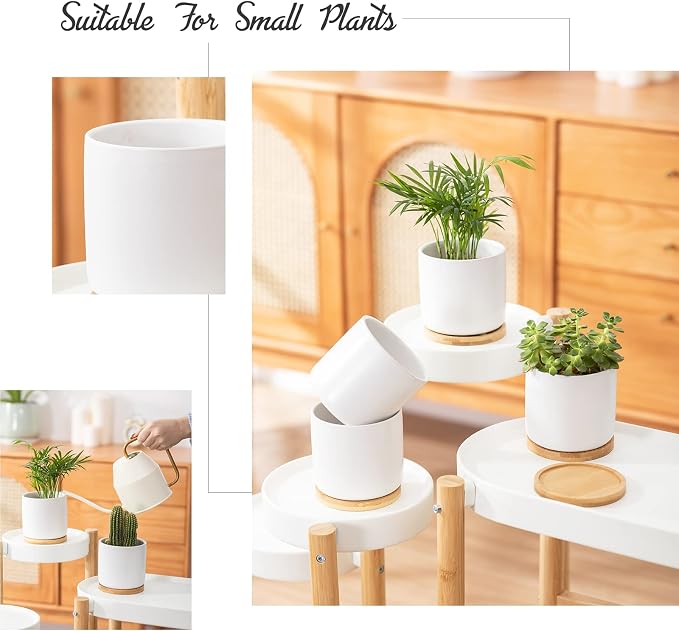 4 Inch Ceramic Plant Pot with Saucer, White Planters Pots with Drainage Hole and Mesh Pads for Succulent, Snake, Cactus, Herbs - 4 Packs(Plant Not Included) | White Planters Pot, for Succulent Snake Cactus Herbs, 4 Packs, Plant Not Included