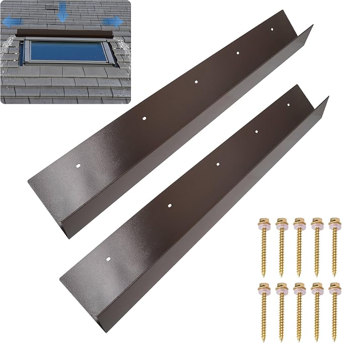 2 pcs Rain Diverter for Roof, 3.2ft Roof Rain Diverter, Rain Gutter Diverter for Shingles Roofing, Roof Chimneys, Doorways, Windows and Roof Vents (Brown)