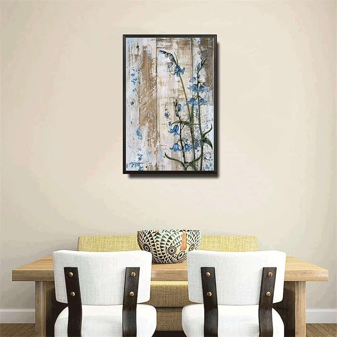 Metal Sign Tin Sign Vintage Wall Art Shabby Chic Bluebell Tin Sign for Woodland Enchantment Rustic Wall Art and Distressed Wood Panels Tin Signs for Women for Bar 12×16 Inches with Metal Frame