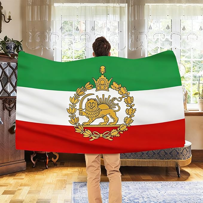 AhfuLife Iran Old Historic Flag 3x5 Ft with Lion Sun, 1 Pc Large Former Iranian Flags for Outside - Double Side with 2 Brass Eyelets for Party Decorations Bar Garden Street Decoration Indoor Outdoor