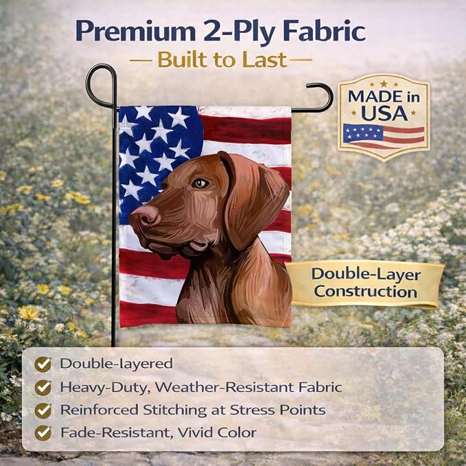 Caroline's Treasures CK6747GF Vizsla American Flag Garden Flag Mailbox Flag Decorative Yard Flag Banner Outside Patio Artwork Yard Flower Beds, Garden Size, Multicolor