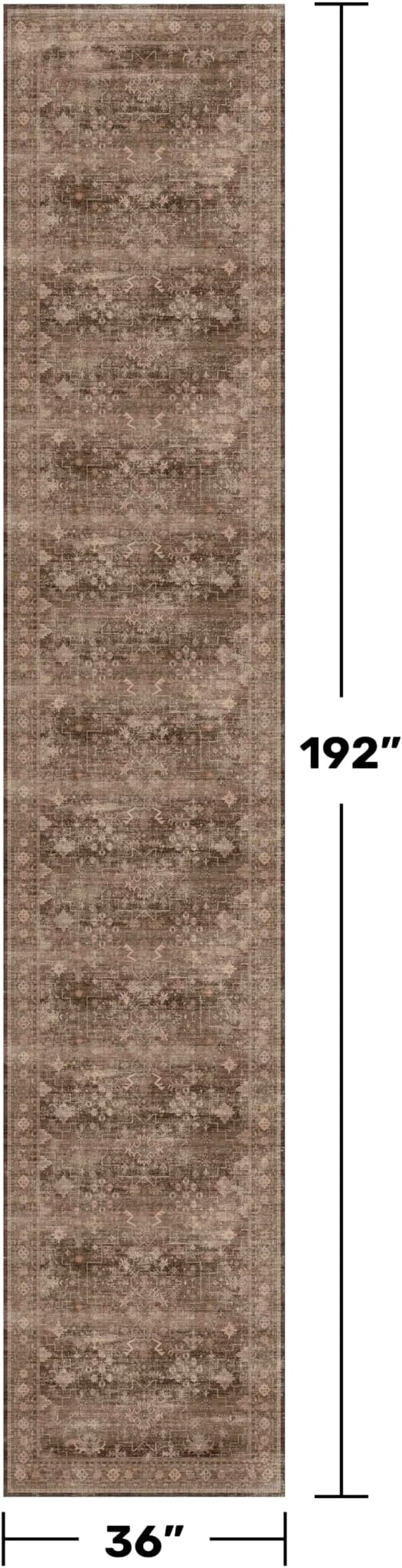 Neutral Boho Washable 3x16 Extra Long Hallway Runner Rug, Brown Waterproof Large Kitchen Floor Rug Indoor, Non-Slip Stain & Fade Resistant, Vintage Dark Earthy Taupe Décor (3x16 Brown)