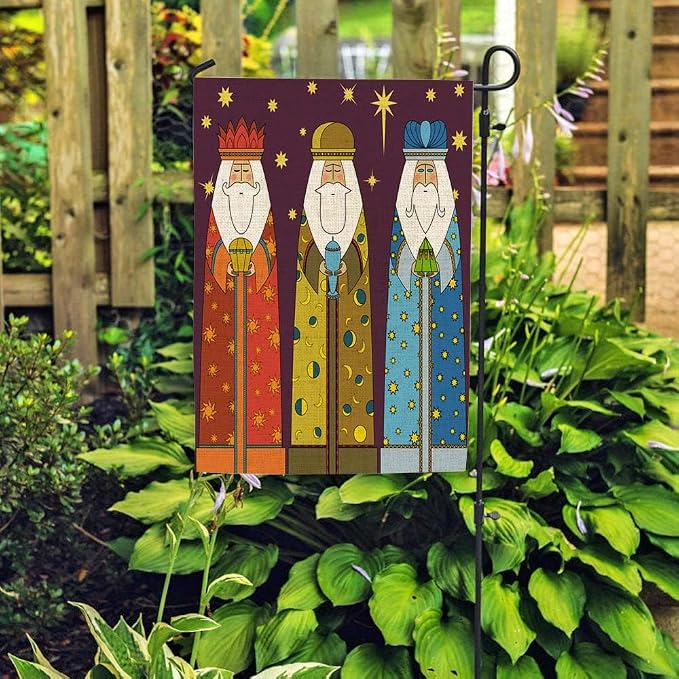 EMMTEEY Christmas Three Kings Wise Men Burlap Garden Flag - 12.5X18 Small Double Sided Winter Holiday Flag for Outside Christmas Decoration