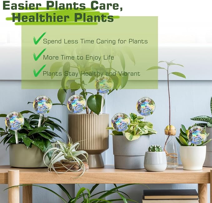 Self Watering Globes, Glass Rainbow Plant Watering Globes, Self Watering Planter Insert for Indoor & Outdoor Potted, Self Watering Planter Insert Spikes Devices for Everyday or Vacation Use, 4 Pack