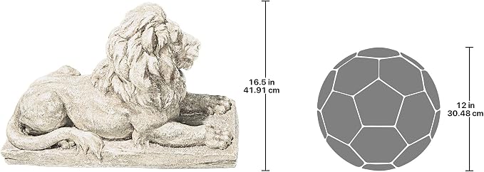 Design Toscano Lyndhurst Manor Lion Sentinel Outdoor Garden Statue, 27 Inch, Resin, Antique Stone Finish