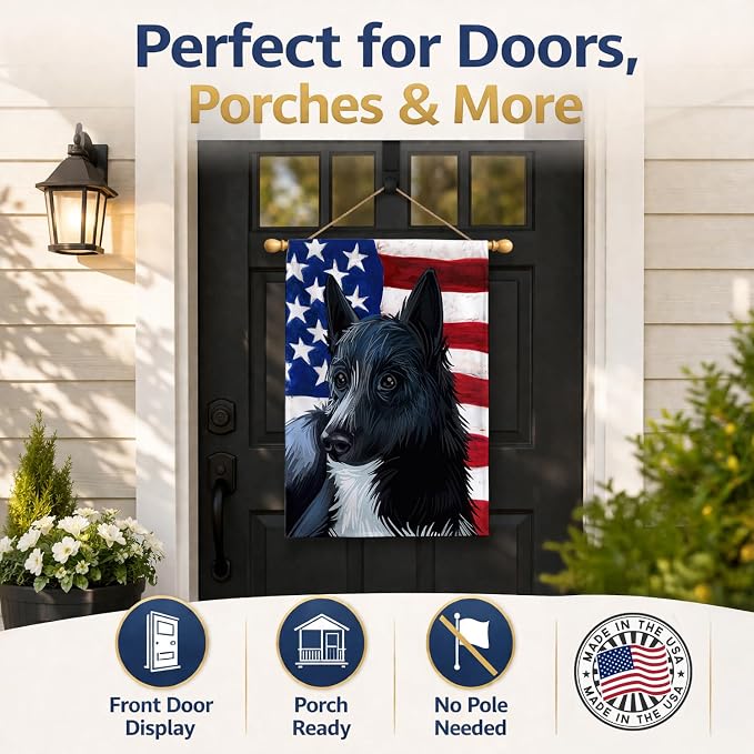 Caroline's Treasures CK6681CHF Russo-European Laika Dog American Flag House Flag Large Porch Sleeve Pole Decorative Outside Yard Banner Artwork Wall Hanging, Polyester, House Size, Multicolor