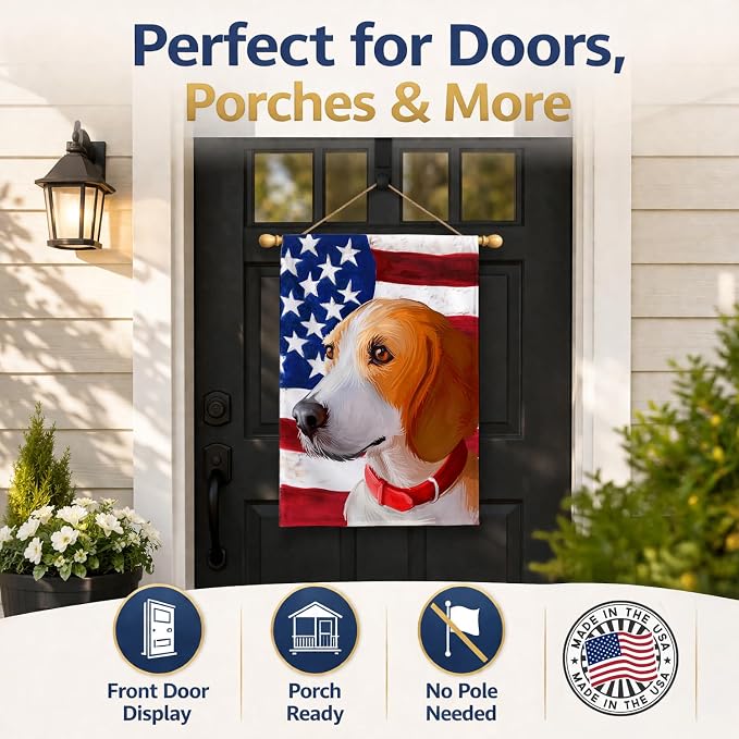 Caroline's Treasures CK6558CHF Harrier Dog American Flag House Flag Large Porch Sleeve Pole Decorative Outside Yard Banner Artwork Wall Hanging, Polyester, House Size, Multicolor