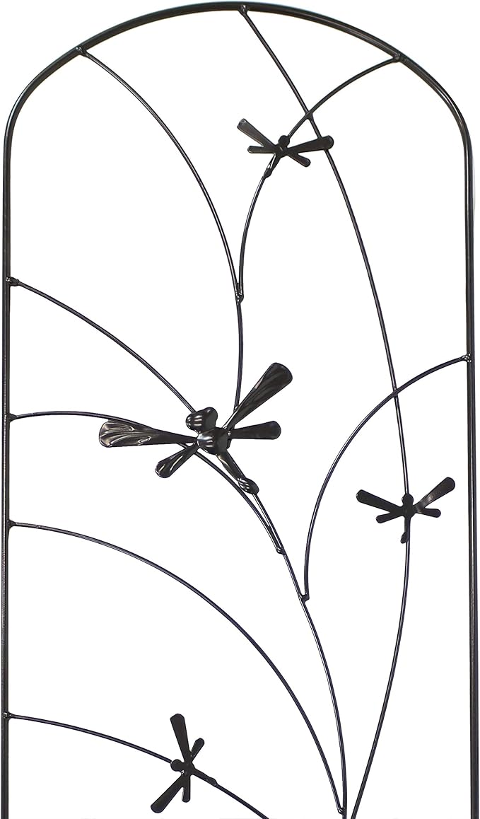 Sunnydaze 56-Inch Dragonfly Delight Outdoor Plant Trellis - Metal Garden Trellis for Climbing Plants - Set of 2 - Black