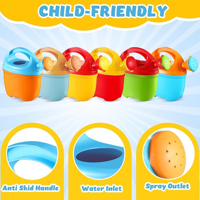 Lenwen 12 Packs Plastic Watering Can for Kids Garden Equipment Toy Watering Pail for Girls and Boys Plant Watering Can Bath Garden Toys Gardening Beach Tools (6 Colors)