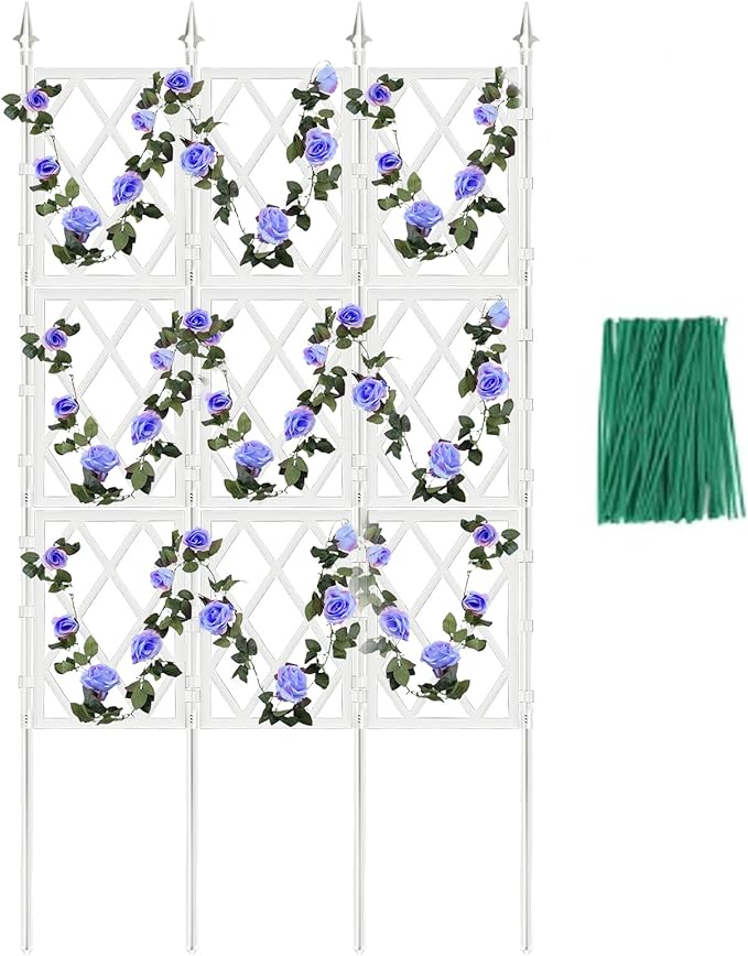 WellSign 5.25FT Metal Pipe Trellis for Climbing Plants Outdoor, Garden Wall White Trellis with Garden Twist Tie, Support Tall Plant Fence for Ivy Vines Rose Flower