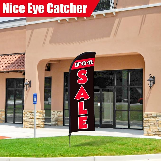 Buryeah 7 x 5.4ft Sale Feather Flag Large Sale Sign Flag with Pole Kit Huge Banner Sign with Rope for Retail Store Outside Garden Business Advertising (Black)