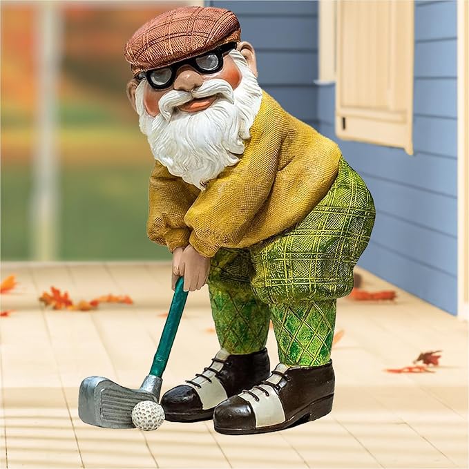 Elenon Golf Gnome Garden Statue, Adorable Outdoor Flower Bed Decor, Funny Yard Patio Art Dwarf Sculptures Table Ornament Decorative