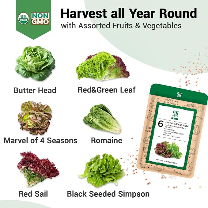 Lettuce Seed Pods for All Hydroponics Growing System, 8 Pods with 600+ Seeds of Romaine/Butter Head/Red&Green Leaf/Black Seeded Simpson/Red Sail and Marvel of 4 Seasons