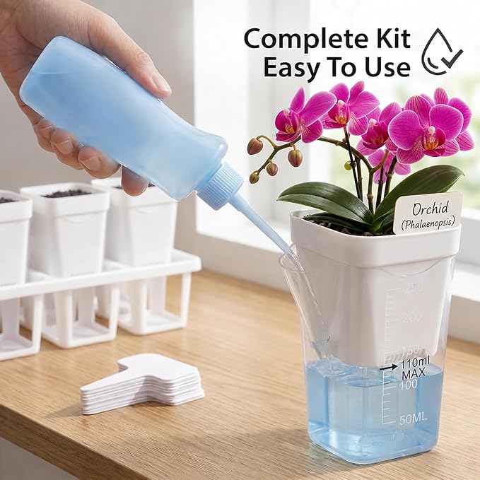 10 Pack 2.5" Self Watering Pots for Indoor Plants with Anti-Tip Tray & Reservoir Refill Bottle, Seed Starter Kit for Seedlings, Cuttings, Succulents, Herbs