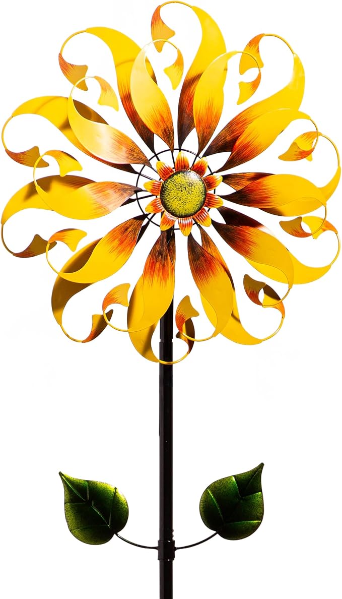 Evergreen Garden 75" H Sunflower Statement Wind Spinner Garden Décor and Accessories for Home and Yard (Spiral Sunflowerl)