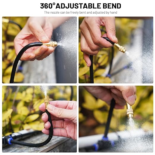 Thiswing 360° Adjustable Drip Irrigation System - 66 FT Automatic Garden Watering System with 22 Nozzles, Raised Bed Sprinkler System, Garden Mister for Yard, Lawn, Plants, 5/16" Tubing