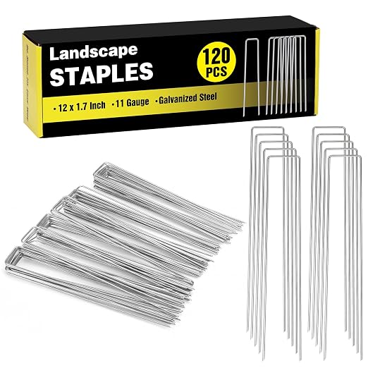 HongWay 120 Pack 12 Inch Landscape Staples, Garden Stakes 11 Gauge Galvanized Ground Staples Lawn Yard Tent Fence Stakes Landscaping Fabric Pins for Gardening Secure Outdoor Decorations