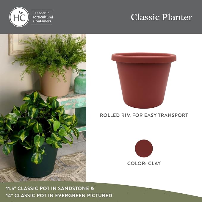 The HC Companies Classic Round Plastic Plant Pot w/Rolled Rim - Lightweight & UV Resistant Flower Pot for Herbs & More - Outdoor & Indoor Plant Pots w/Drainage (17 inch Clay, Pack of 1)