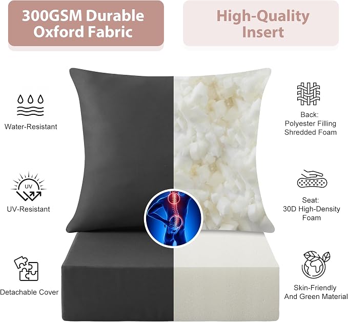 Outdoor Deep Seat Cushion Set, 24x24 Inch Water-Resistant & Fade-Resistant Outdoor Chair Cushions, Patio Furniture Cushions with Removable Cover for Patio Chair, Sofa, Dark Grey (Set of 1)