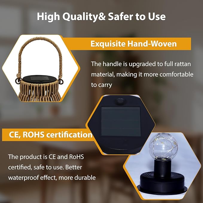 Solar Lanterns Outdoor Waterproof Rattan Solar Lights for Outside Garden Decor Mothers Day Gifts Hanging Lanterns Decoration Outside for Yard, Backyard, Patio Porch, Pathway Pack of 1