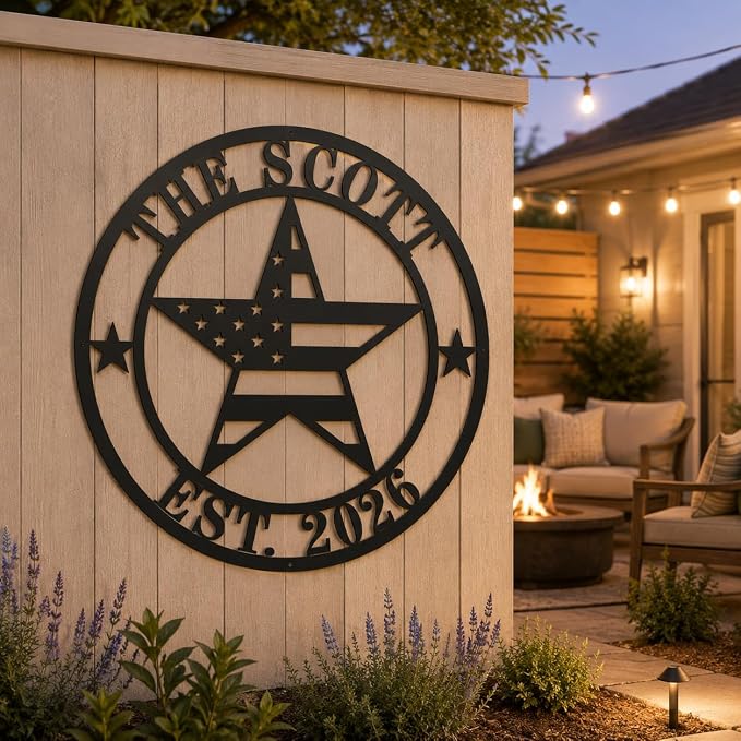 Personalized Texas Star Metal Sign Custom Family Name Established Year Wall Art for Porch Patio Entryway Rustic Outdoor Home Decor Wedding Fathers Day Housewarming Gift